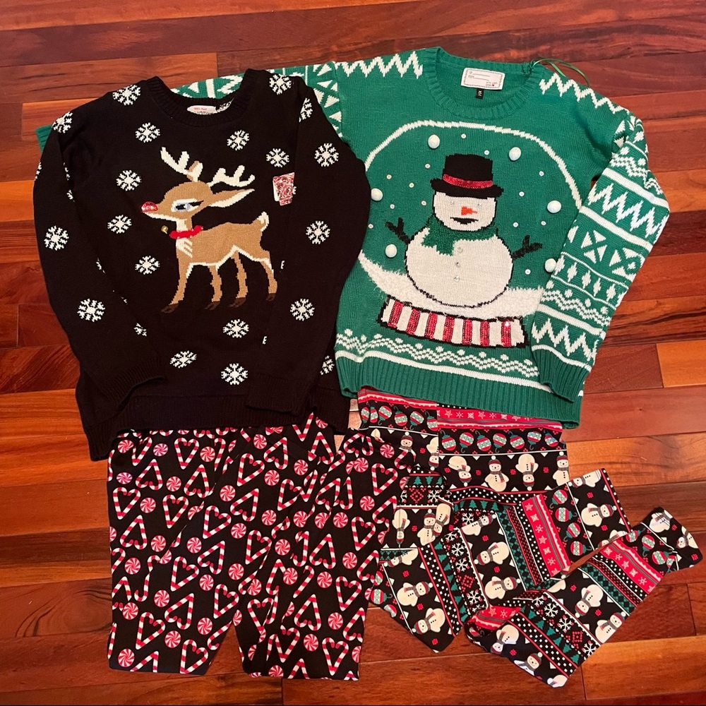 Holiday Sweater & Leggings - Candycane, Snowman, - sizes small - medium